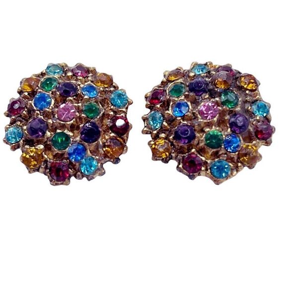Vintage rhinestone encrusted bejeweled earrings - Picture 1 of 10